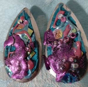Vintage Handmade Colorful Abstract Teardrop Earrings
